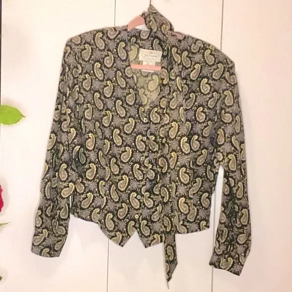 𝅺🌷 San Francisco🌷 100% Silk Paisley Blouse With Attached Scarf - Picture 3 of 6